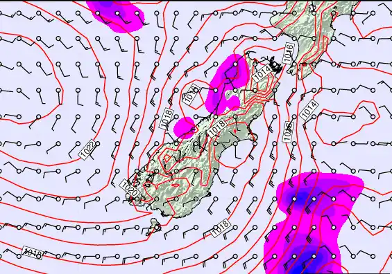 South Island forecast chart for Tuesday, February 24th, 2026 at 12:00 AM