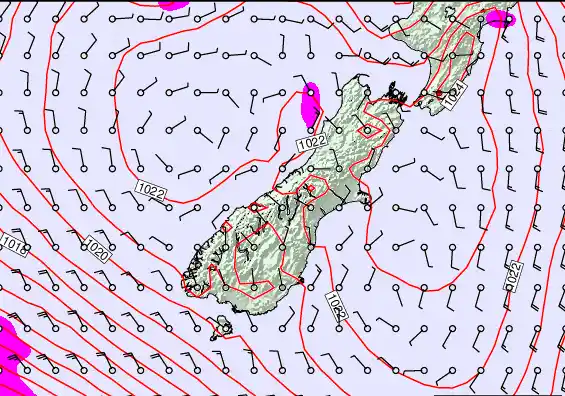 South Island forecast chart for Tuesday, February 24th, 2026 at 6:00 PM