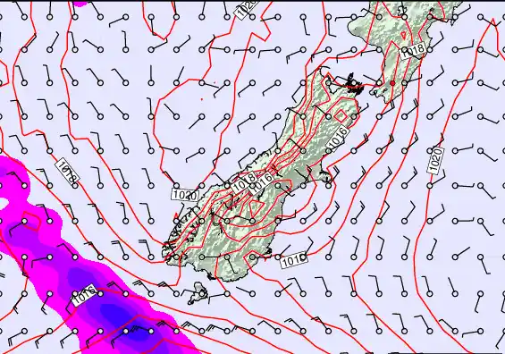 South Island forecast chart for Wednesday, February 25th, 2026 at 6:00 AM