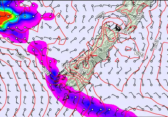 South Island forecast chart for Thursday, February 26th, 2026 at 12:00 AM