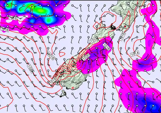 South Island forecast chart for Thursday, February 26th, 2026 at 12:00 PM