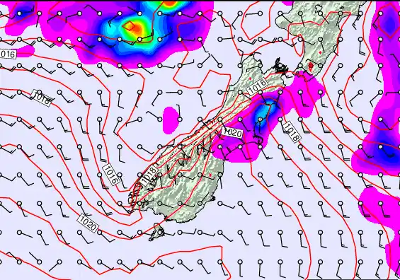 South Island forecast chart for Thursday, February 26th, 2026 at 6:00 PM