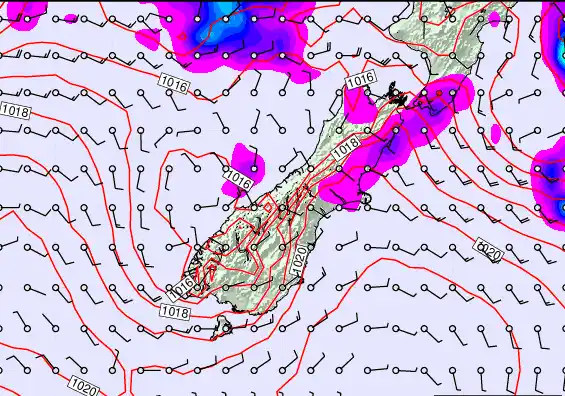 South Island forecast chart for Friday, February 27th, 2026 at 12:00 AM