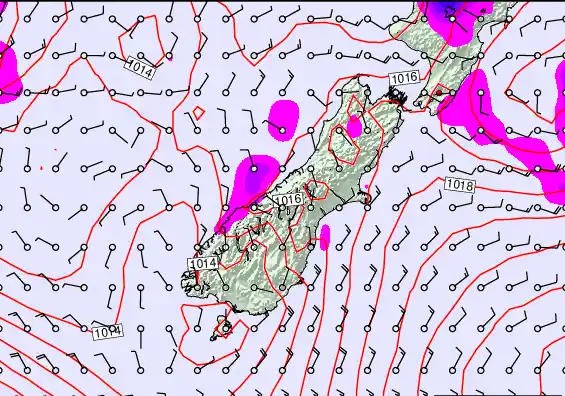 South Island forecast chart for Friday, February 27th, 2026 at 12:00 PM