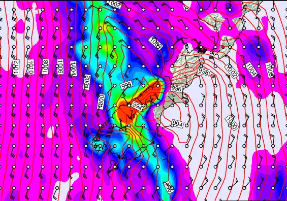South Island forecast chart for Saturday, February 28th, 2026 at 12:00 PM