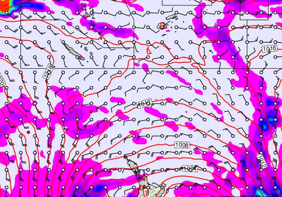 New Zealand to Fiji forecast chart for Thursday, May 1st, 2025 at 12:00 PM