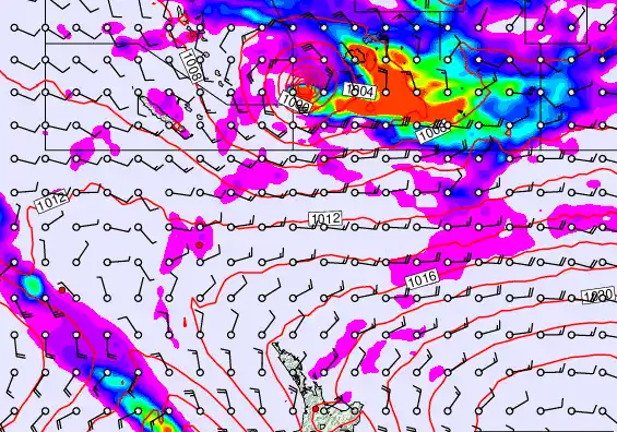 New Zealand to Fiji forecast chart for Monday, December 15th, 2025 at 12:00 PM