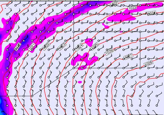 Pitcairn Island forecast chart for Thursday, September 25th, 2025 at 6:00 PM