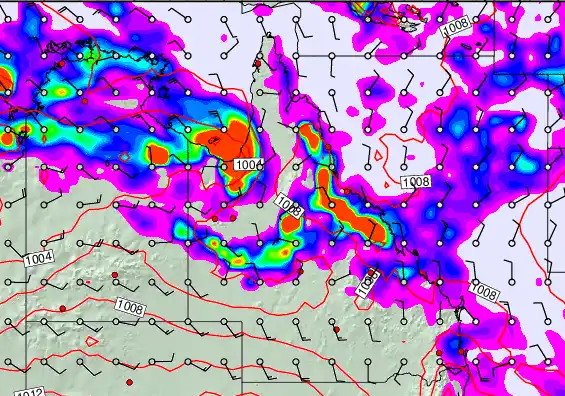 Queensland forecast chart for Thursday, December 25th, 2025 at 12:00 PM