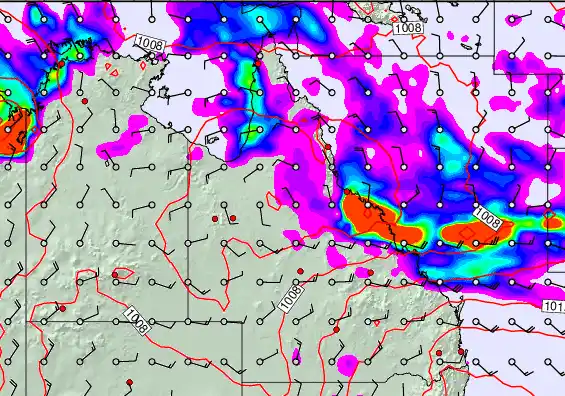 Queensland forecast chart for Sunday, December 28th, 2025 at 12:00 AM