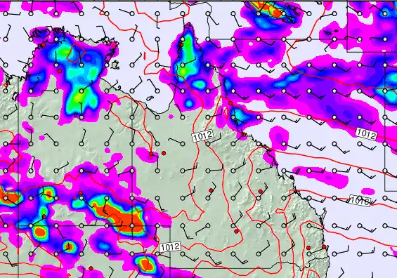 Queensland forecast chart for Saturday, February 7th, 2026 at 12:00 PM