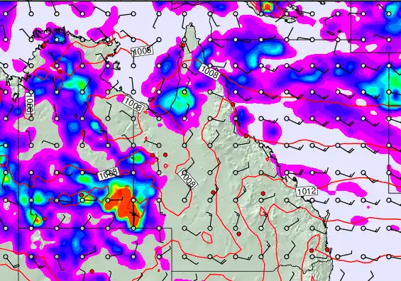 Queensland forecast chart for Saturday, February 7th, 2026 at 6:00 PM