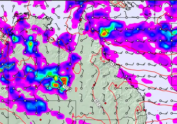 Queensland forecast chart for Sunday, February 8th, 2026 at 12:00 AM
