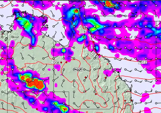 Queensland forecast chart for Sunday, February 8th, 2026 at 12:00 PM