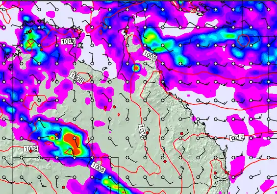 Queensland forecast chart for Sunday, February 8th, 2026 at 6:00 PM