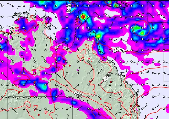 Queensland forecast chart for Monday, February 9th, 2026 at 6:00 AM