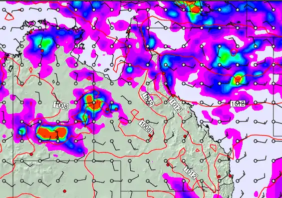 Queensland forecast chart for Monday, February 9th, 2026 at 12:00 PM