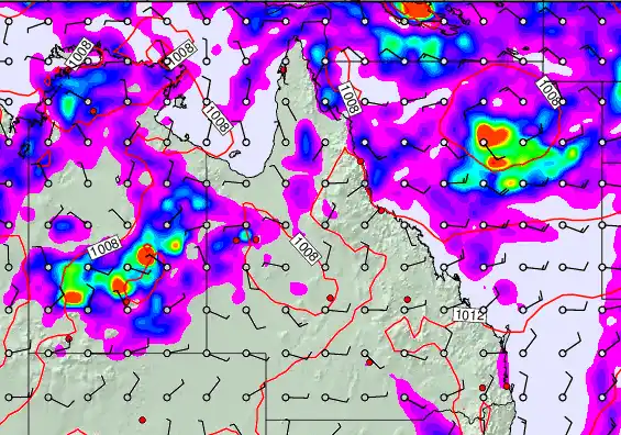 Queensland forecast chart for Monday, February 9th, 2026 at 6:00 PM