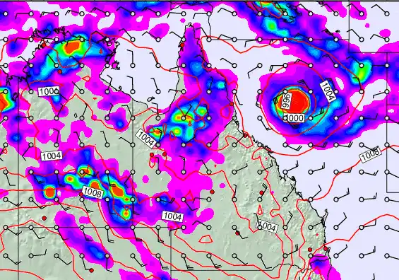 Queensland forecast chart for Thursday, February 12th, 2026 at 12:00 PM