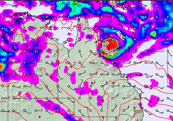 Queensland forecast chart for Saturday, February 14th, 2026 at 12:00 AM