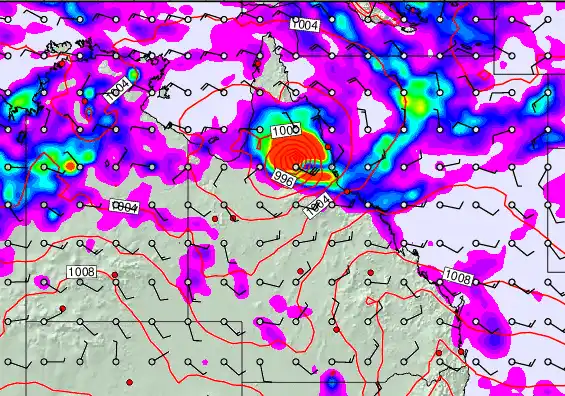 Queensland forecast chart for Saturday, February 14th, 2026 at 6:00 PM