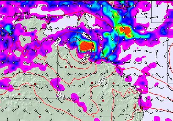 Queensland forecast chart for Sunday, February 15th, 2026 at 12:00 AM