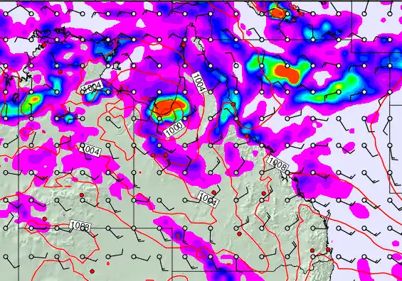 Queensland forecast chart for Sunday, February 15th, 2026 at 12:00 PM