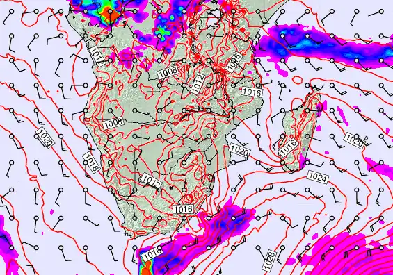 South Africa forecast chart for Saturday, September 20th, 2025 at 6:00 PM
