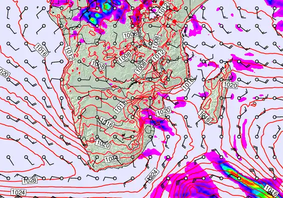 South Africa forecast chart for Wednesday, September 24th, 2025 at 12:00 PM