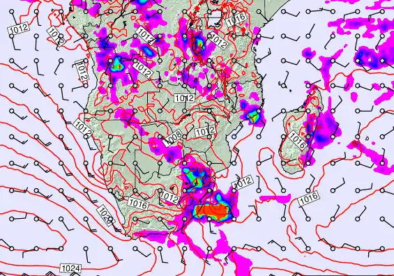 South Africa forecast chart for Monday, November 24th, 2025 at 12:00 AM
