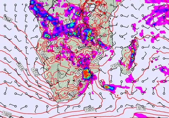 South Africa forecast chart for Monday, November 24th, 2025 at 6:00 PM