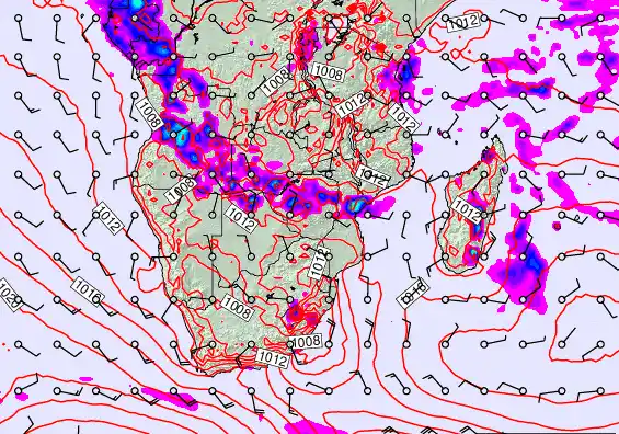 South Africa forecast chart for Wednesday, November 26th, 2025 at 12:00 PM