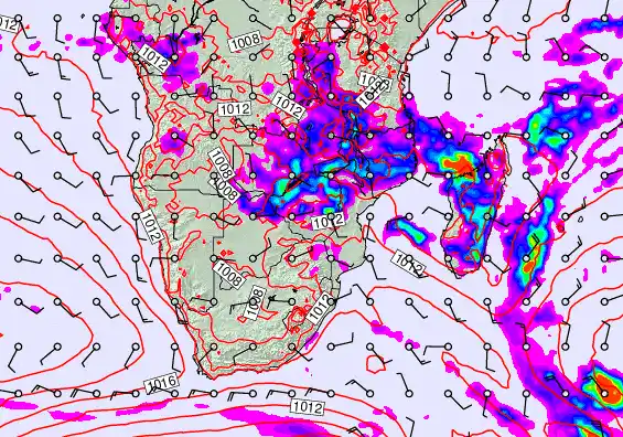 South Africa forecast chart for Saturday, January 24th, 2026 at 12:00 PM