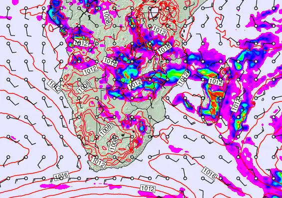South Africa forecast chart for Saturday, January 24th, 2026 at 6:00 PM