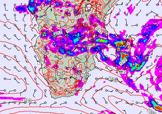 South Africa forecast chart for Sunday, January 25th, 2026 at 6:00 PM
