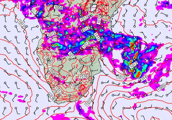 South Africa forecast chart for Monday, January 26th, 2026 at 6:00 PM