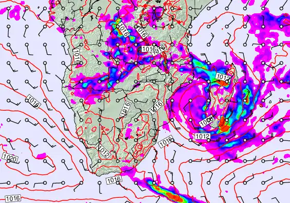 South Africa forecast chart for Wednesday, January 28th, 2026 at 6:00 AM