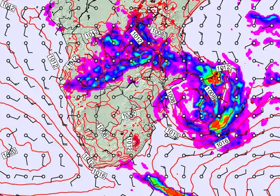 South Africa forecast chart for Wednesday, January 28th, 2026 at 12:00 PM