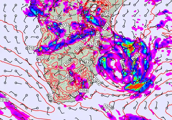 South Africa forecast chart for Thursday, January 29th, 2026 at 6:00 PM
