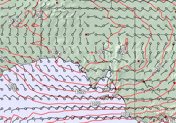 South Australia forecast chart for Thursday, September 25th, 2025 at 12:00 AM