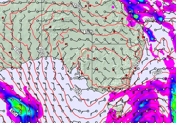 South East Australia forecast chart for Tuesday, June 17th, 2025 at 6:00 PM