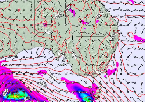 South East Australia forecast chart for Thursday, September 18th, 2025 at 12:00 PM