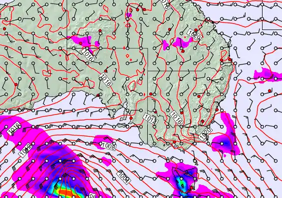 South East Australia forecast chart for Thursday, September 18th, 2025 at 6:00 PM