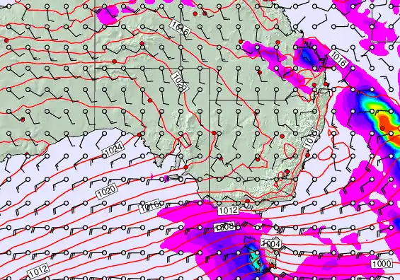 South East Australia forecast chart for Saturday, September 20th, 2025 at 12:00 PM