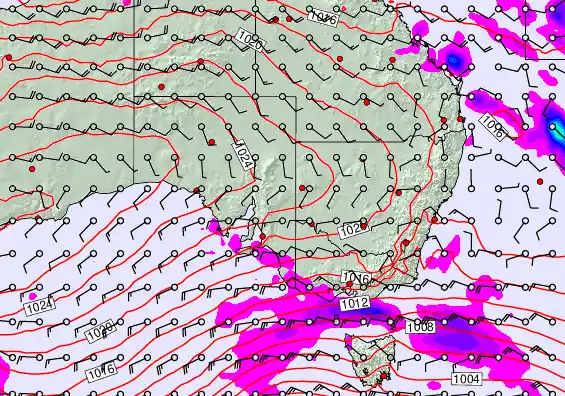 South East Australia forecast chart for Sunday, September 21st, 2025 at 12:00 AM
