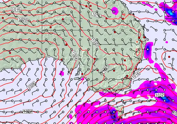 South East Australia forecast chart for Sunday, September 21st, 2025 at 6:00 PM