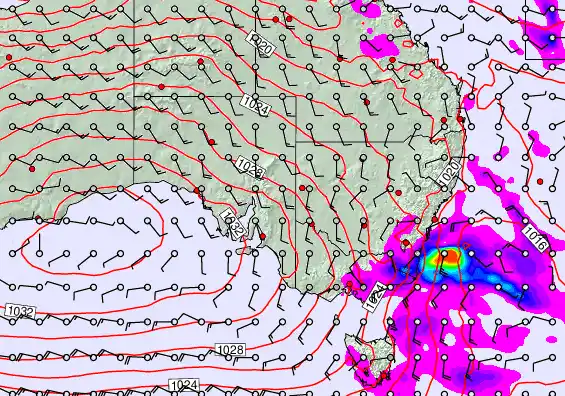 South East Australia forecast chart for Monday, September 22nd, 2025 at 12:00 PM