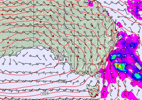South East Australia forecast chart for Monday, September 22nd, 2025 at 6:00 PM