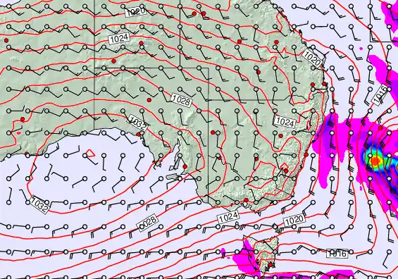 South East Australia forecast chart for Tuesday, September 23rd, 2025 at 12:00 PM