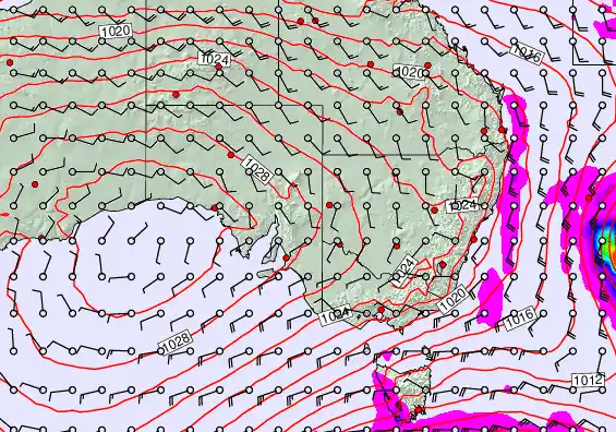 South East Australia forecast chart for Tuesday, September 23rd, 2025 at 6:00 PM